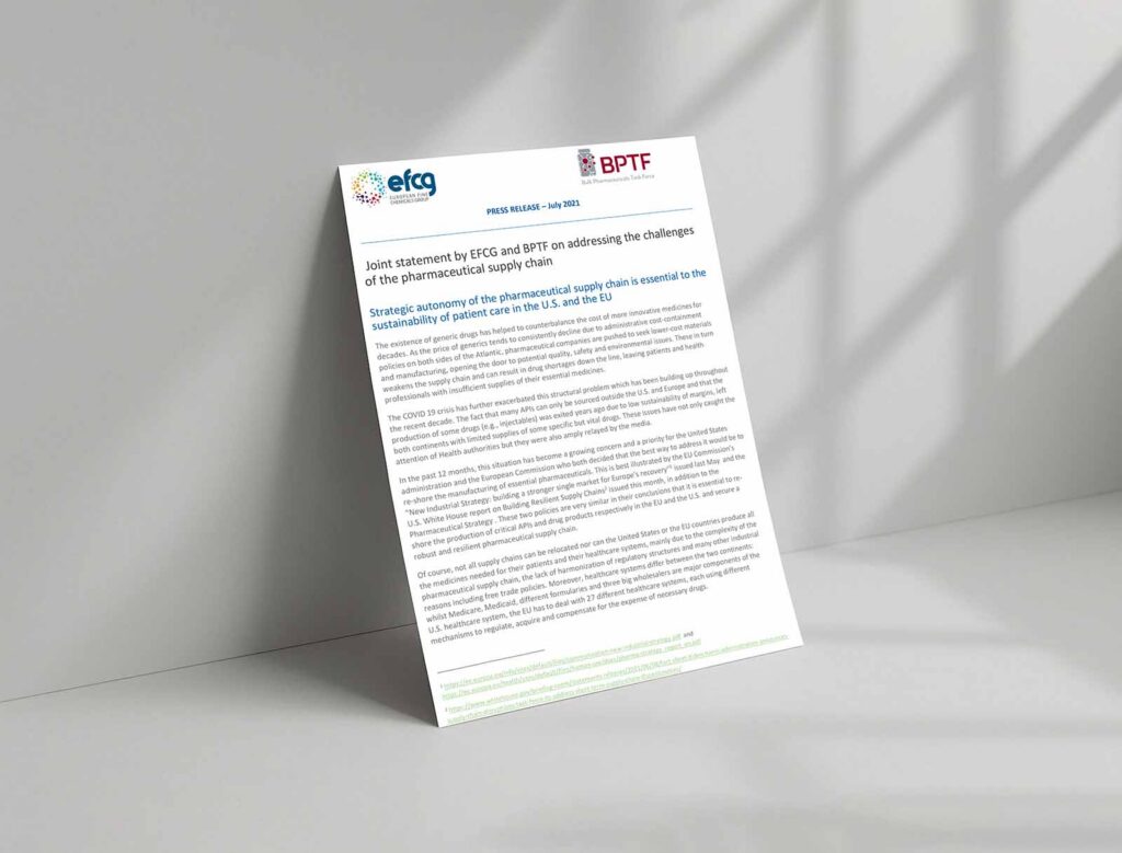 Joint statement by EFCG and BPTF on addressing the challenges of the pharmaceutical supply chain